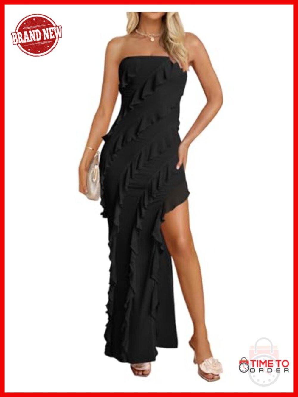Strapless Bodycon Maxi Dress Sleeveless Backless Mesh Tassel
